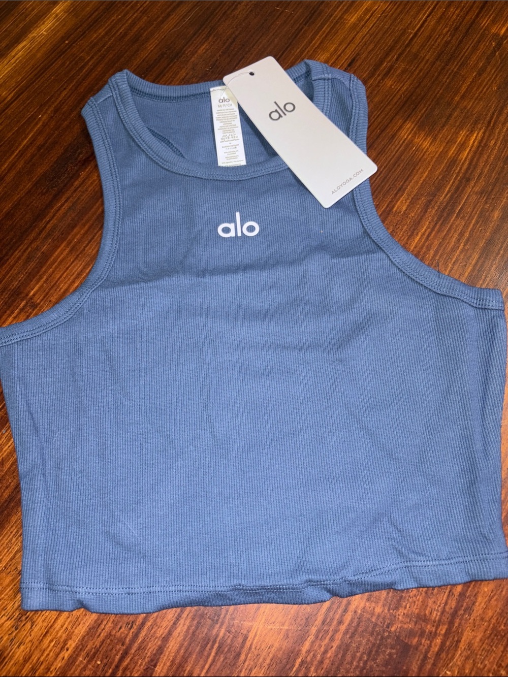 ALO Yoga Women's Slate Blue Ribbed Crop Tank